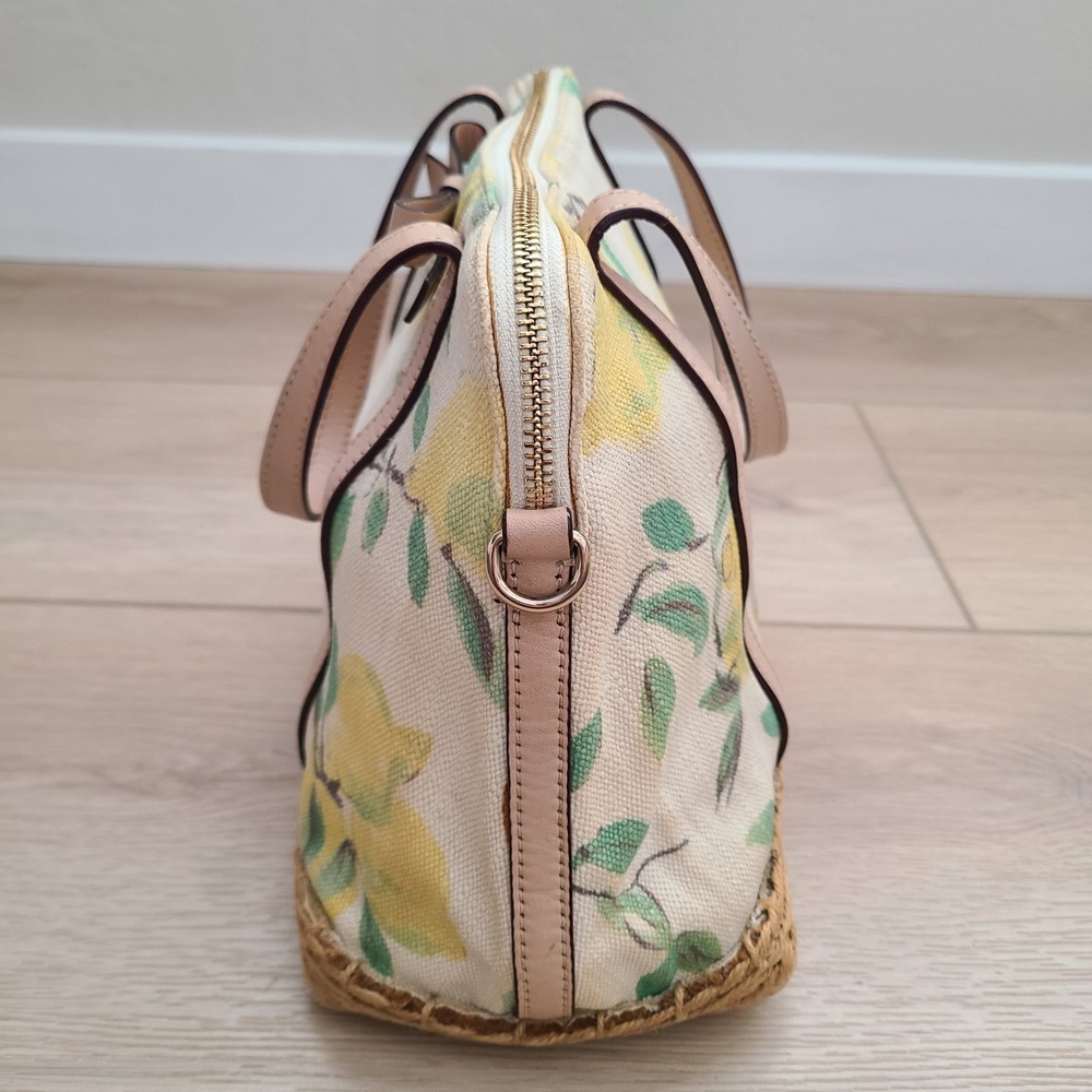 Kate Spade Capri Maise Satchel Cream Yellow Lemon Print Beige Trim Summer Bag - Picture 6 of 12